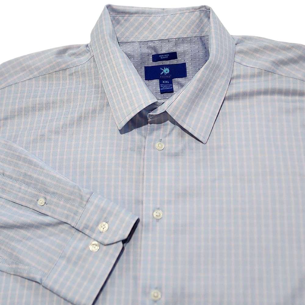 Egara Mens 2XL Shirt Pink White Check Long Sleeve Button Up No Iron Casual Slim