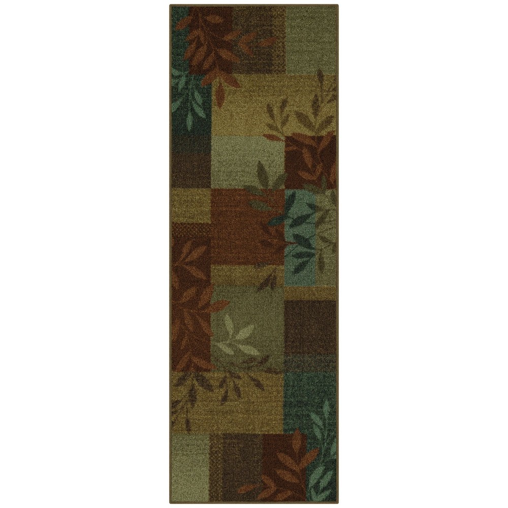Mainstays Traditional Leaf Block Multicolor Indoor Hallway Runner Rug, 1'8