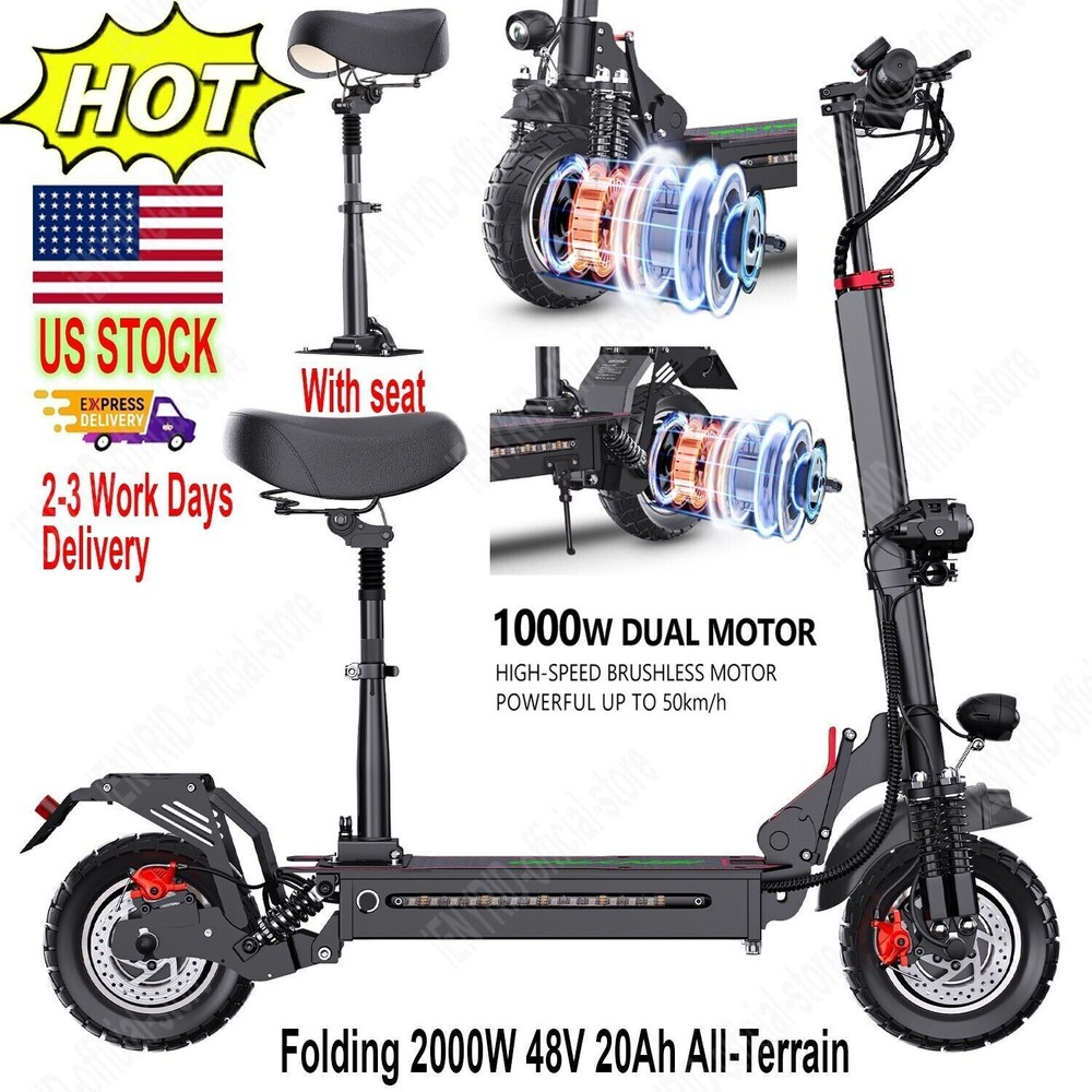 2000W Electric Scooters Adult with Seat 31Mph Off Road eScooter Commuter Folding