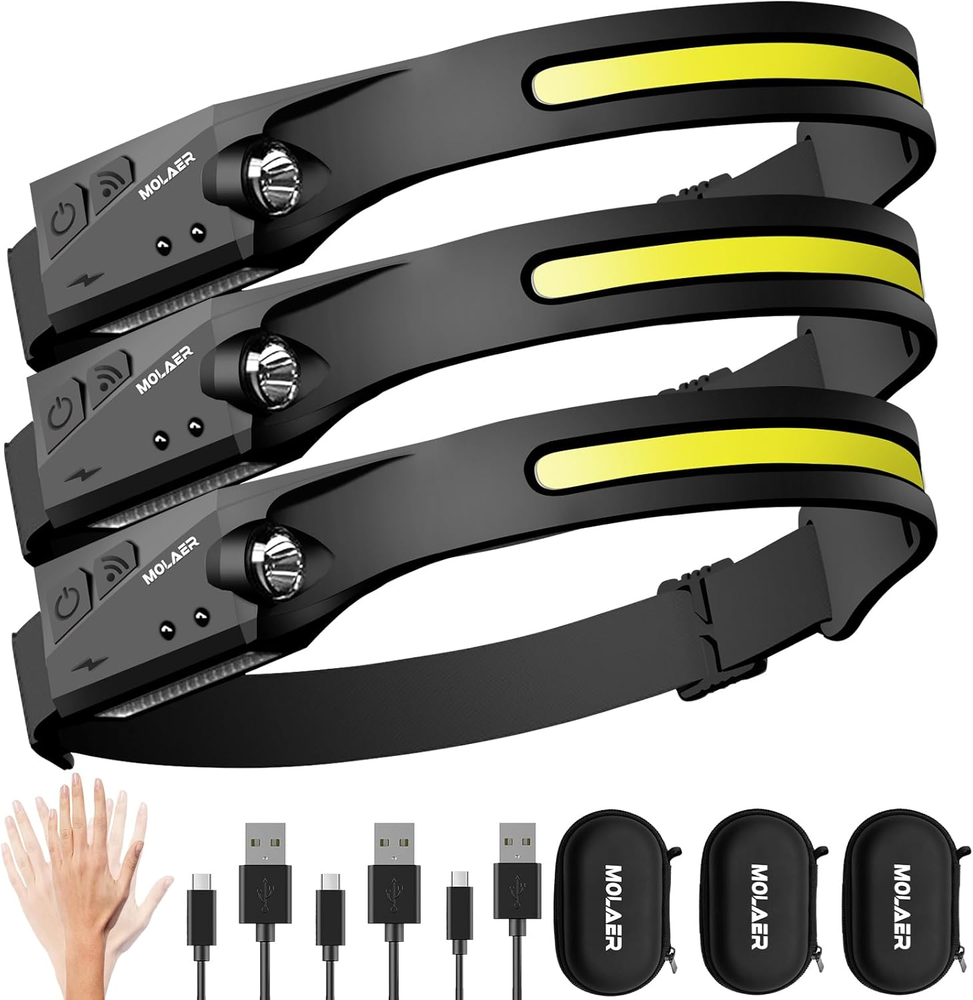 Headlamp Rechargeable, 230° Wide Beam Head Lamp, Motion Sensor LED Head Lamp, 5