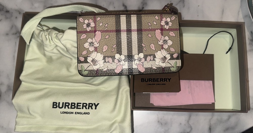Burberry women's cherry blossom print leather wallet