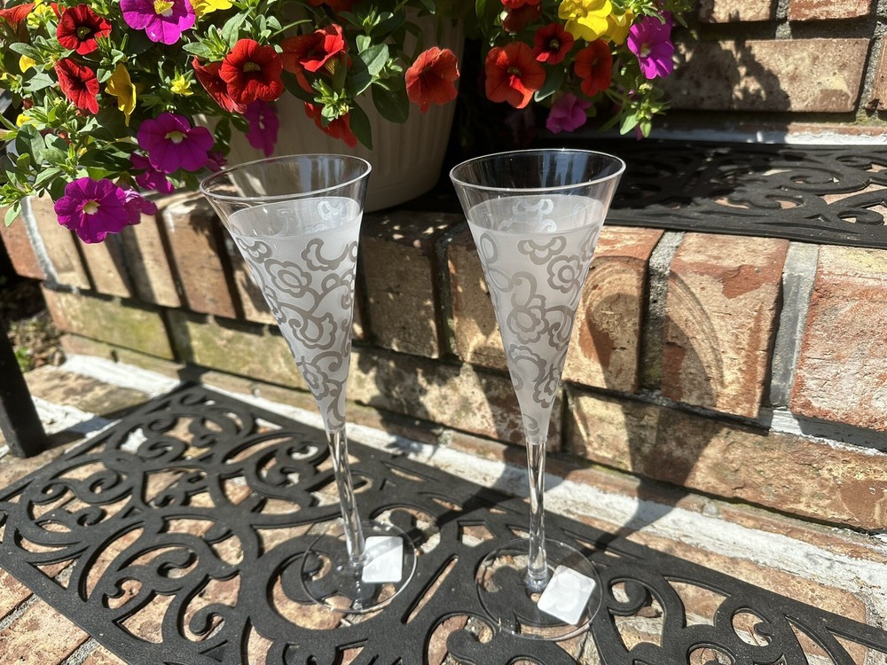 Lenox  Pair Crystal  Heiress TALL Champagne Wine Flutes 10 1/4