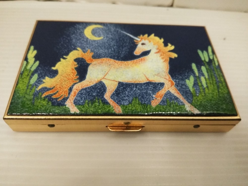 Art Deco Enameled Unicorn Moon Credit Business Card Case 3.5x2 Inches-image