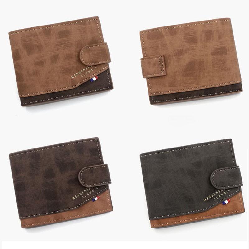 Slim Modern Leather Wallet with Button Closure for Men in Solid Colors  