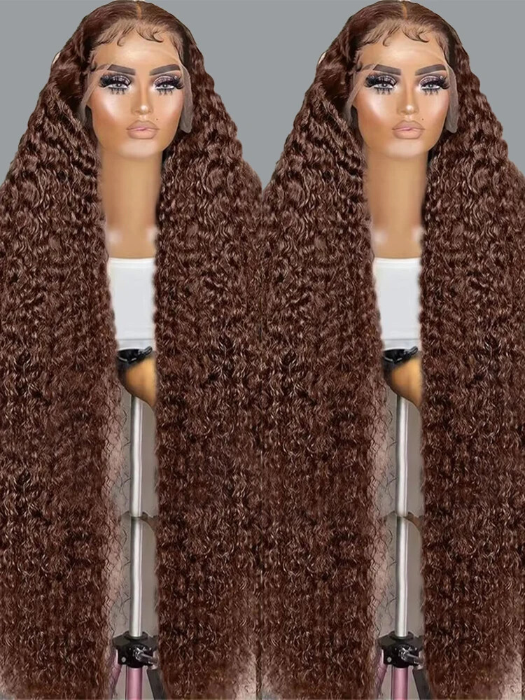 Chocolate brown curly human hair wig with transparent lace front for women