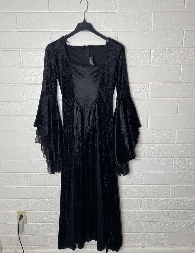 Vtg 90s LIP SERVICE/SUPERLOWFAT Velvet/Lace FLARE SLEEVE goth/vamp DRESS & cape