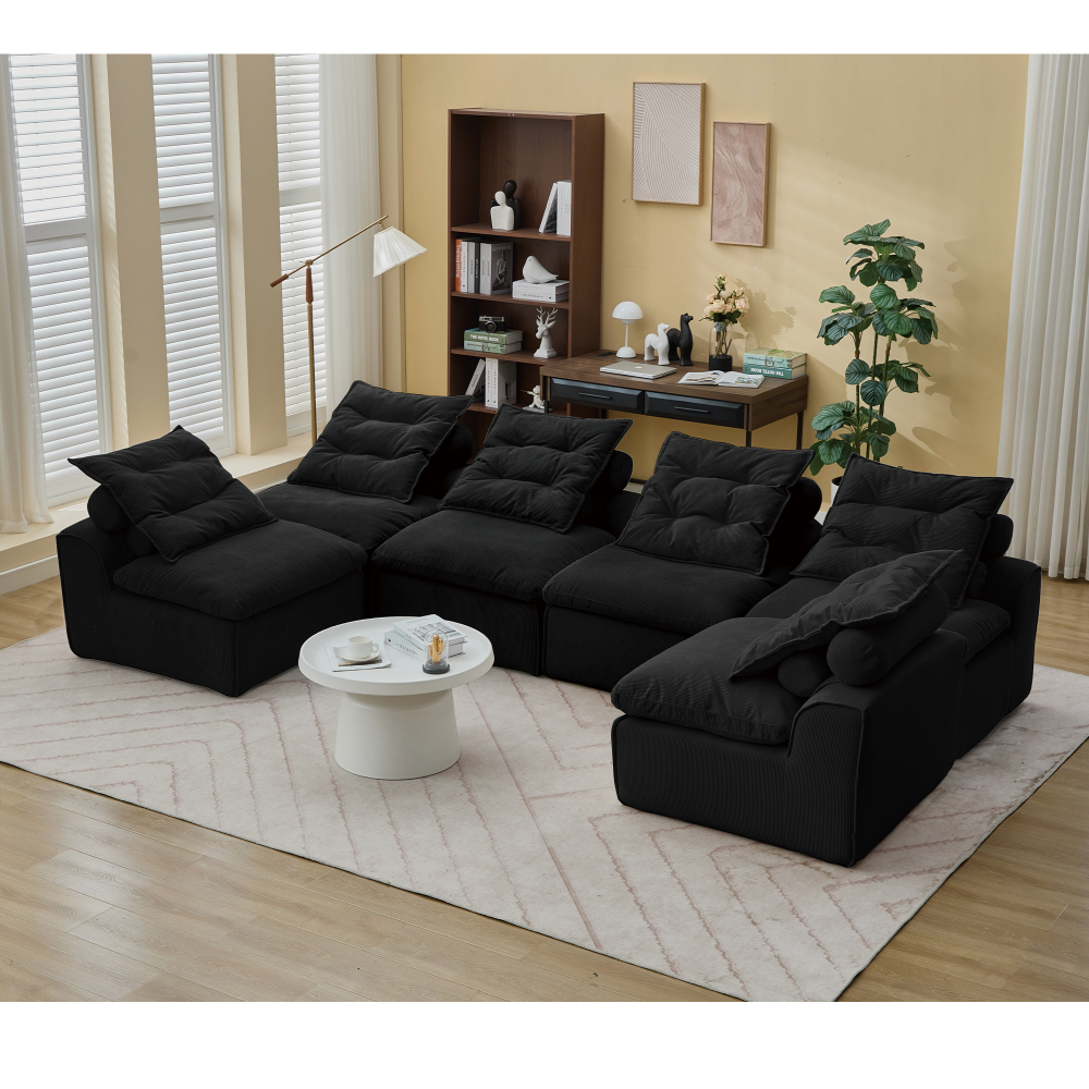 6-Seat Modular Sofa with Armrests, DIY Configurable Lounge Chair & Neck Pillow  