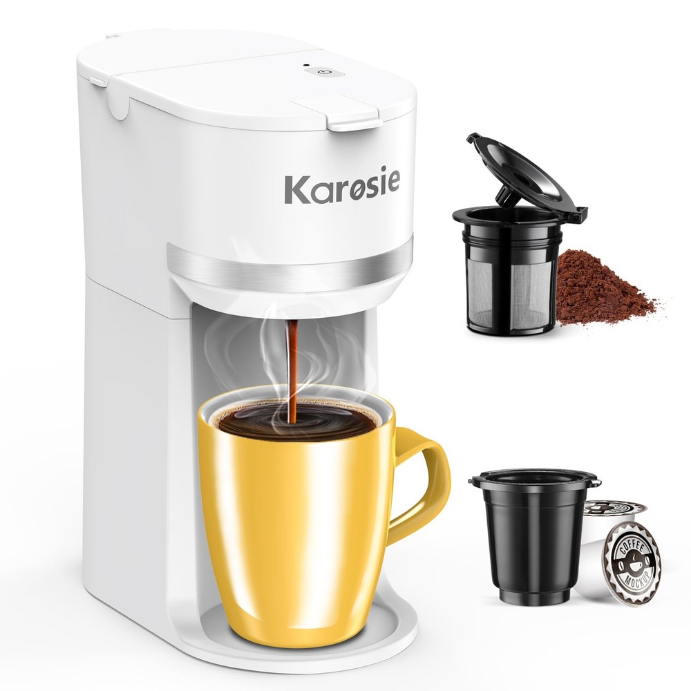 Single Serve Coffee Maker for K-Cup and Ground Coffee, Fast Brew, 6-12 oz Bre...