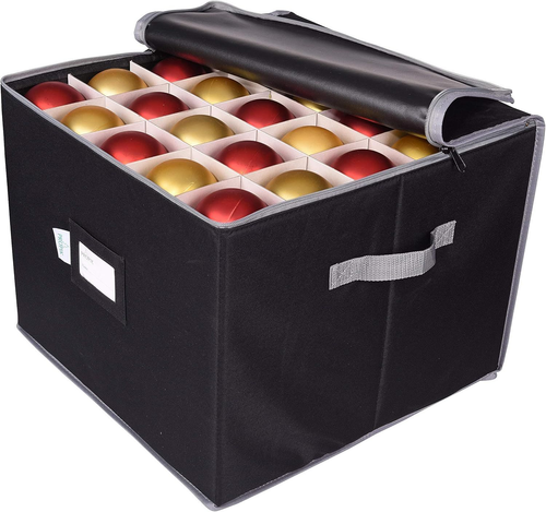 ProPik Large Christmas Ornament Storage Box, Organizer Holds Up to 75 Black