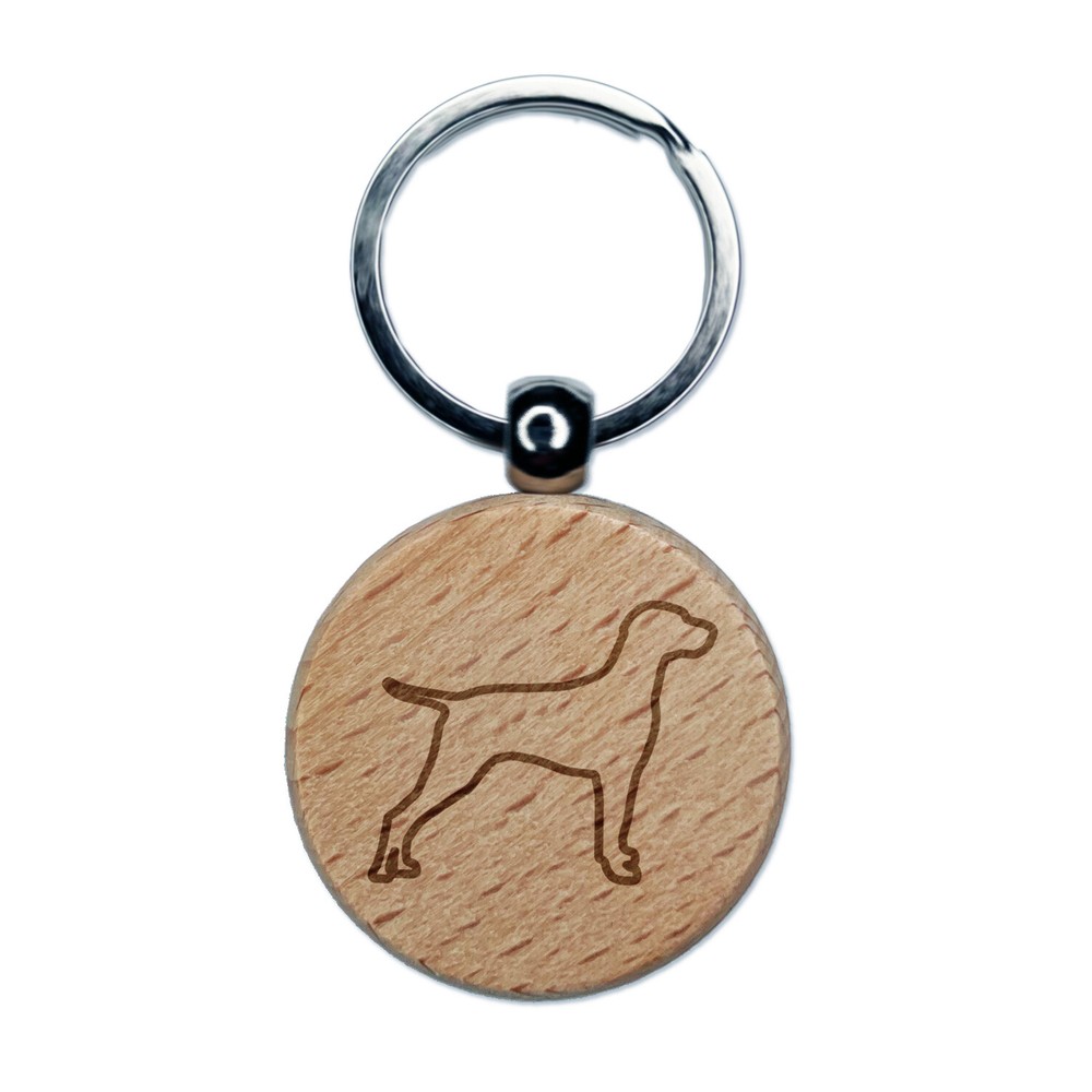 Hungarian Vizsla Dog Outline Engraved Wood Round Keychain Tag Charm