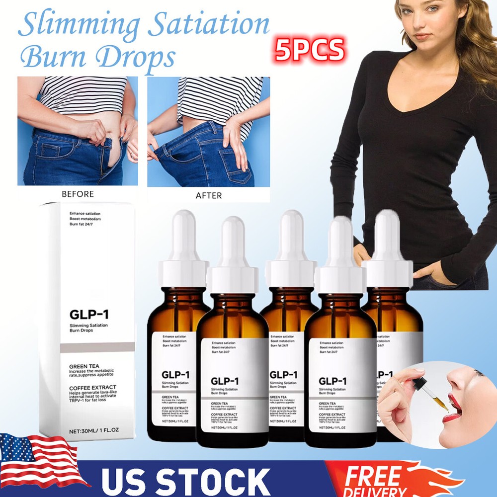 5PCS GLP-1 Weight Loss Fat Burner Drops Diet Supplement Slimming Drops 30 ml US