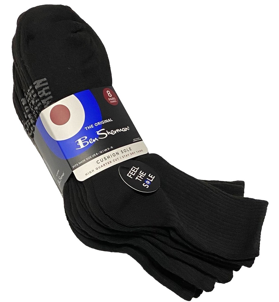 Ben Sherman 8-Pair Black Cushioned High Quarter Socks for Men