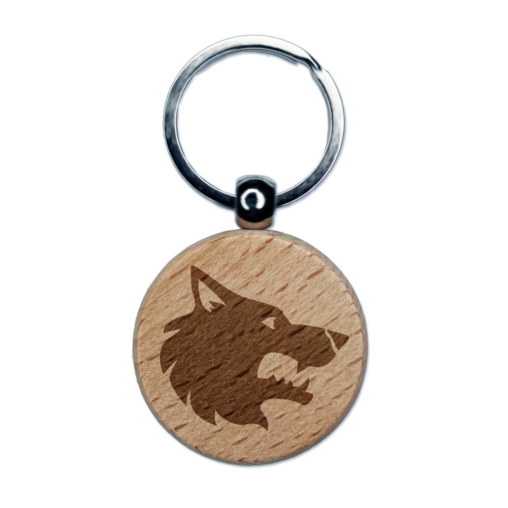 Wolf Head Engraved Wooden Keychain - Side Profile Charm
