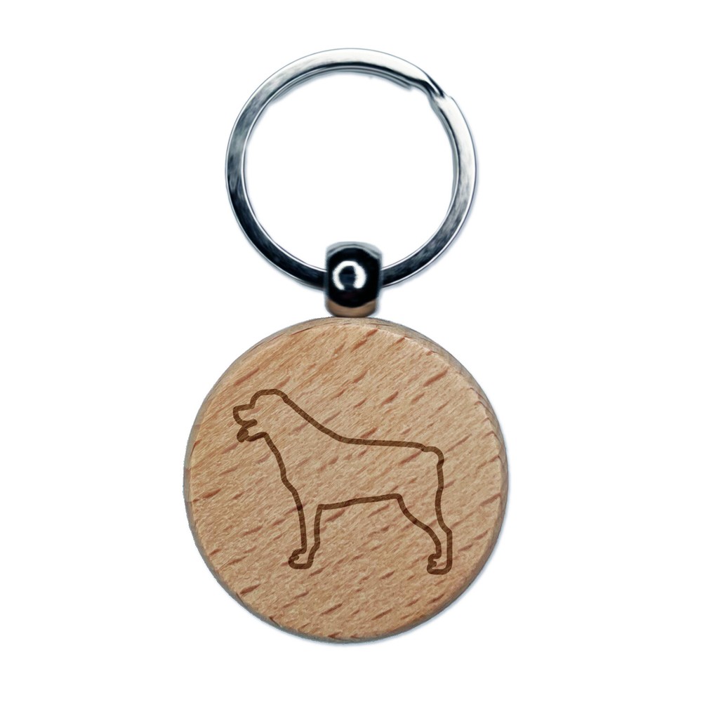 Rottweiler Dog Silhouette Engraved Wooden Round Keychain Charm  
