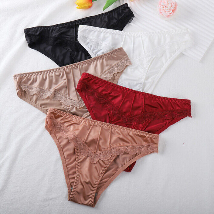 5pack Lot New Ladies Womens Sexy Panties Satin Briefs Lace V Back Underwear