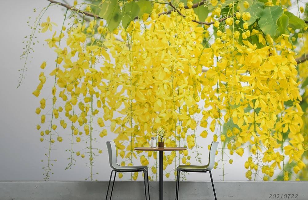 3D Yellow Floral Green Leaves Wall Murals Wallpaper Murals Wall Sticker