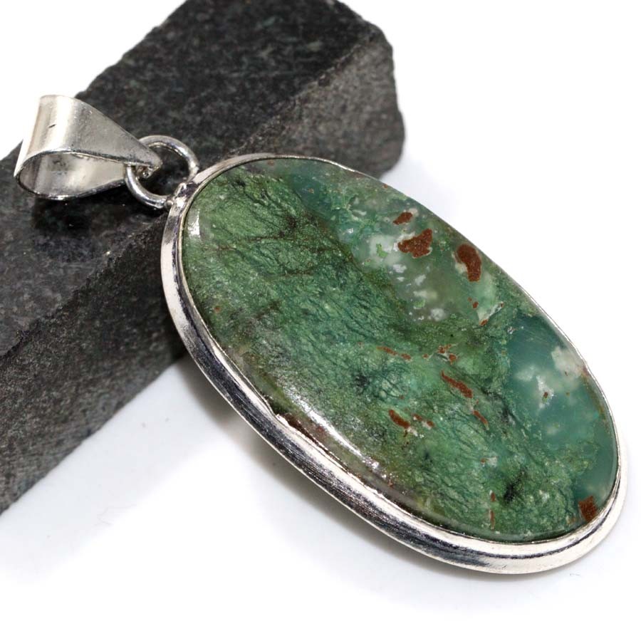 Chrysoprase Gemstone Pendant in 925 Silver Plated Chunky Jewelry 2.1 Inch
