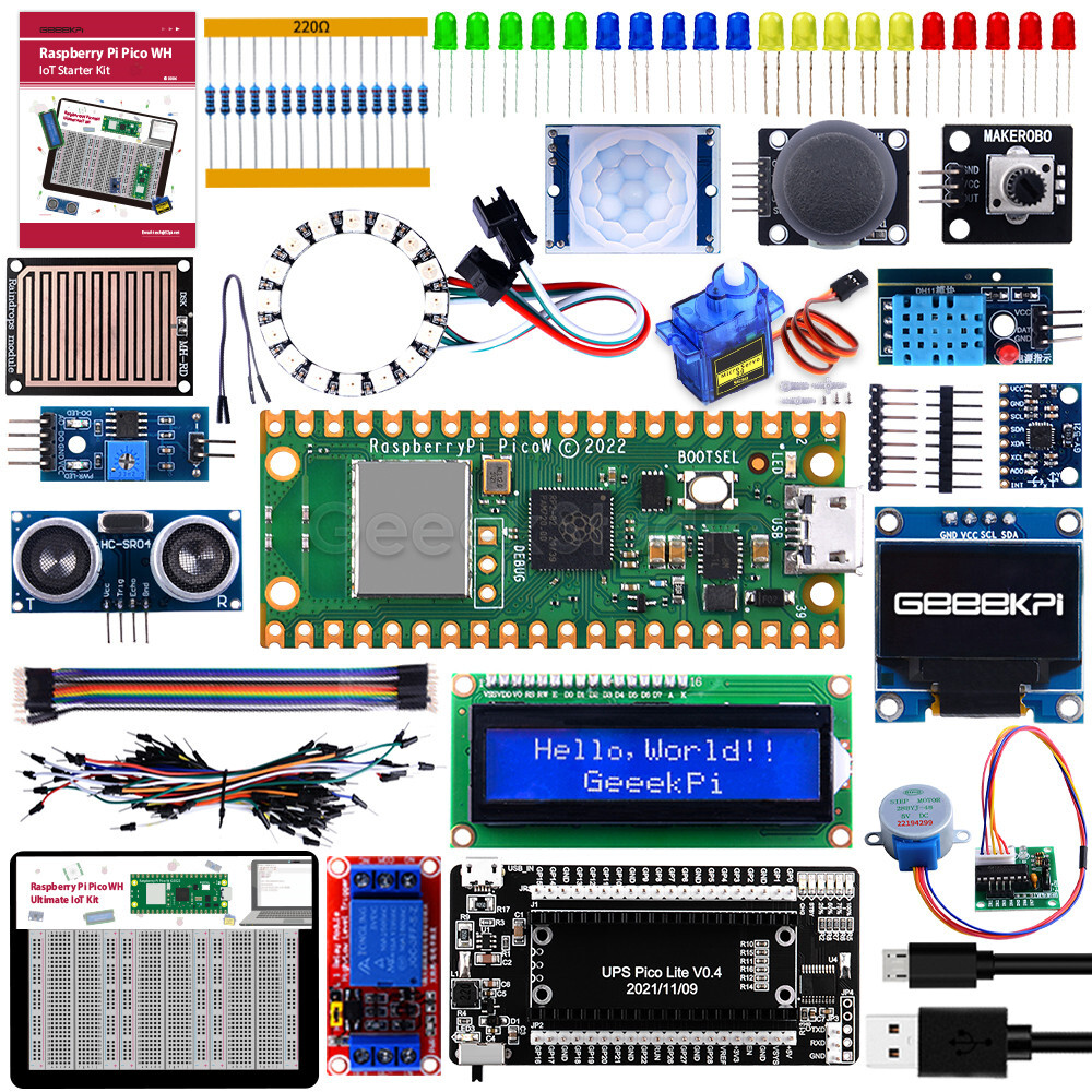 Raspberry Pi Pico WH IoT Starter Kit Pico W with Soldered Header Pin OLED Sensor-image