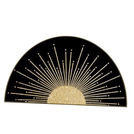 Boho Black Gold Sun Linen Doormat for Home Kitchen Entrance in Gloden Design
