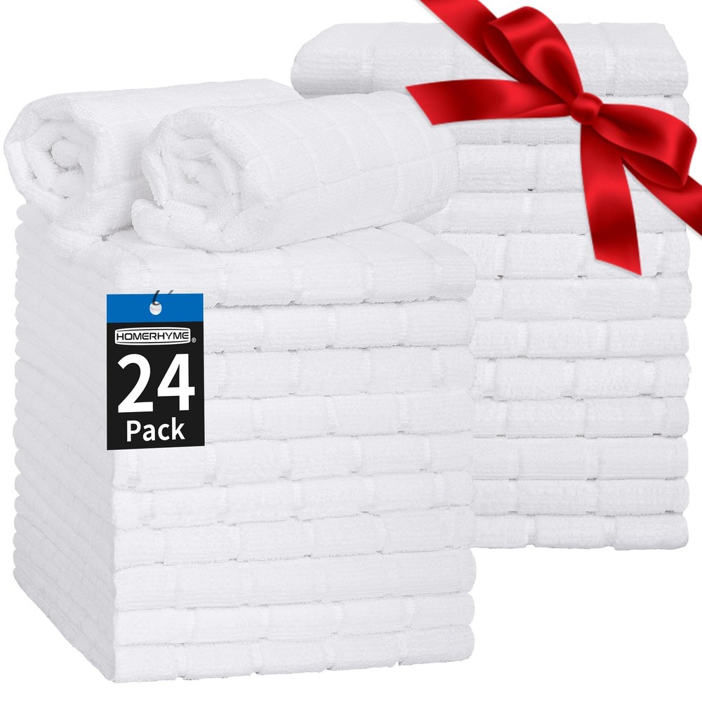 HOMERHYME 24 Pack White Microfiber Bath Towels 25x15 Inches for Bathroom