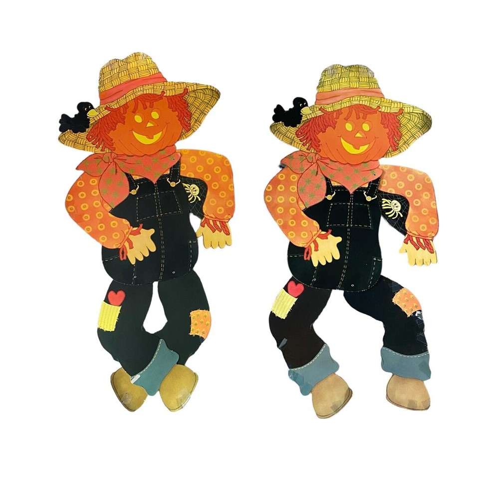 Vintage Halloween Scarecrow Large Mechanical Jointed Die Cut Window Fall Decor