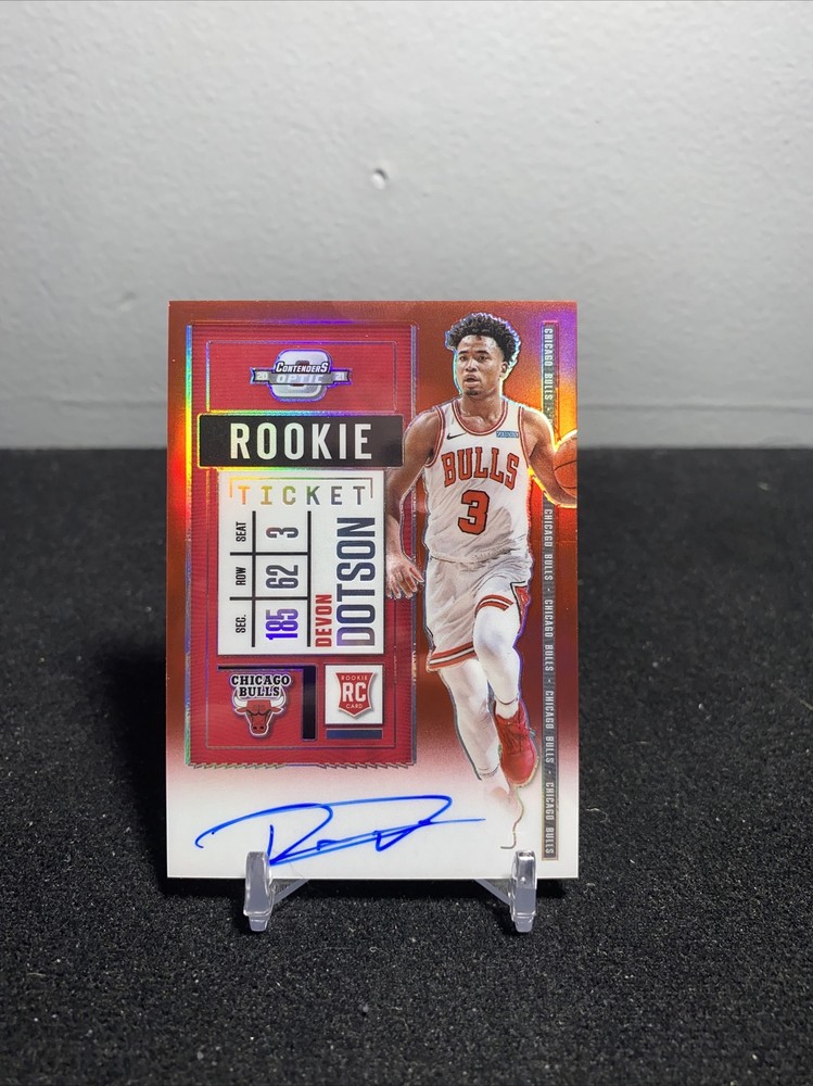 2020-21 Panini Contenders Optic Devon Dotson Red On Card Auto 149 RC Chicago Bulls  