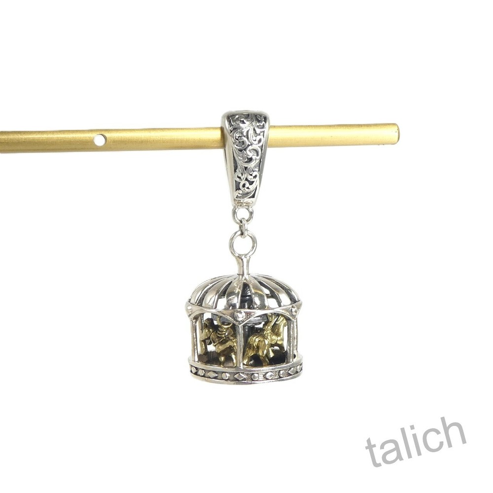 925 Sterling Silver Carousel Merry Go Round Charm Pendant Movable Horses Unique