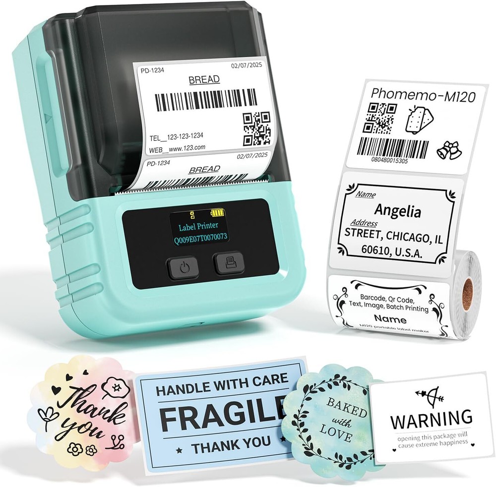 Phomemo M120 Portable Bluetooth Label Maker with Barcode Printing in Green