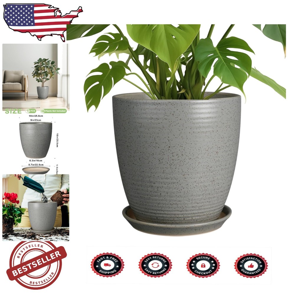 Elegant 10-Inch Ceramic Plant Pot with Drainage for Indoor & Outdoor Use