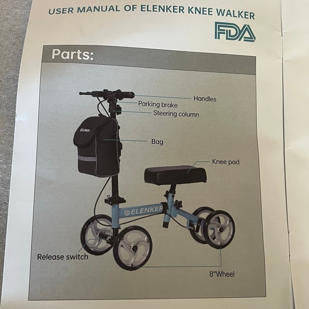 Elenker YF-9003 Silver Steerable Knee Walker Mobility Scooter