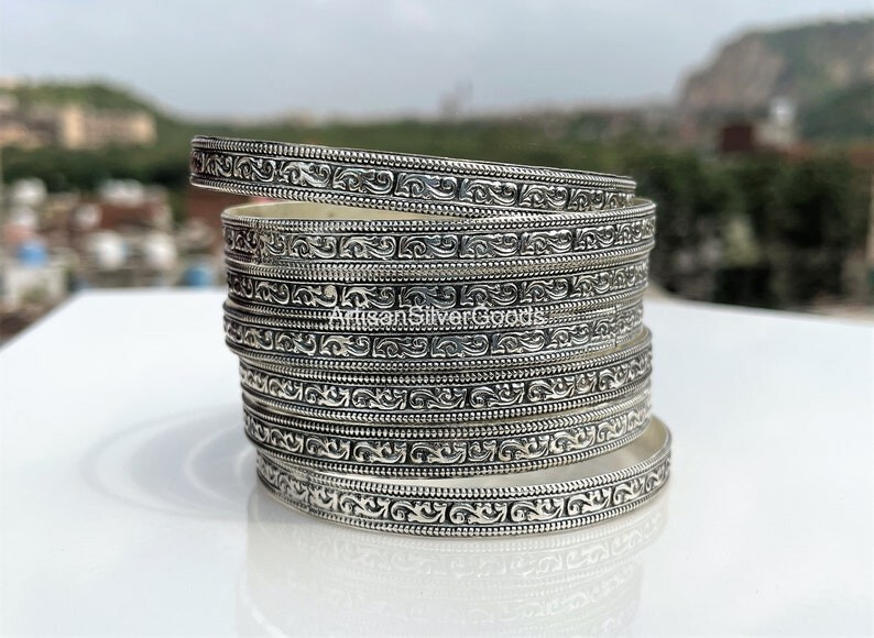 Beautiful Silver Bangle Set Handmade 925 Sterling Silver Bangle set 7 day Bangle