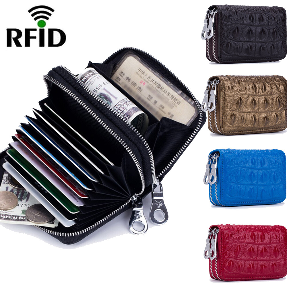 RFID-Blocking Zipper Leather Card Holder for Women & Men - Compact Wallet-image