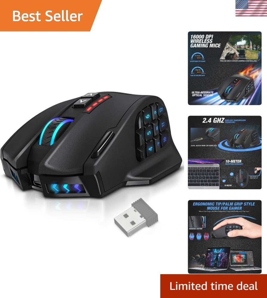 Venus Pro RGB Wireless MMO Gaming Mouse with 16000 DPI Optical Sensor and 2.4GHz Connectivity