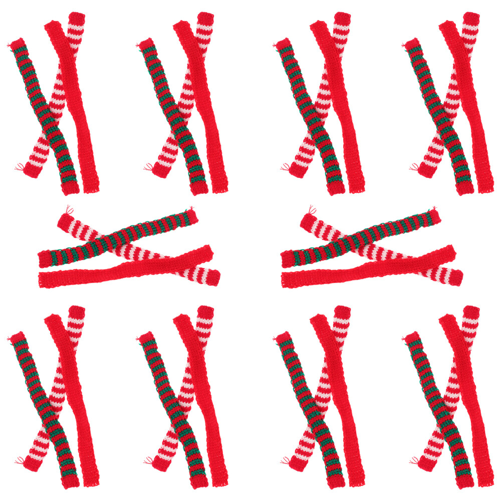 30pcs Small Knitted Scarves Crafts Pet Scarf Stripes Xmas Tree Hanging Ornaments
