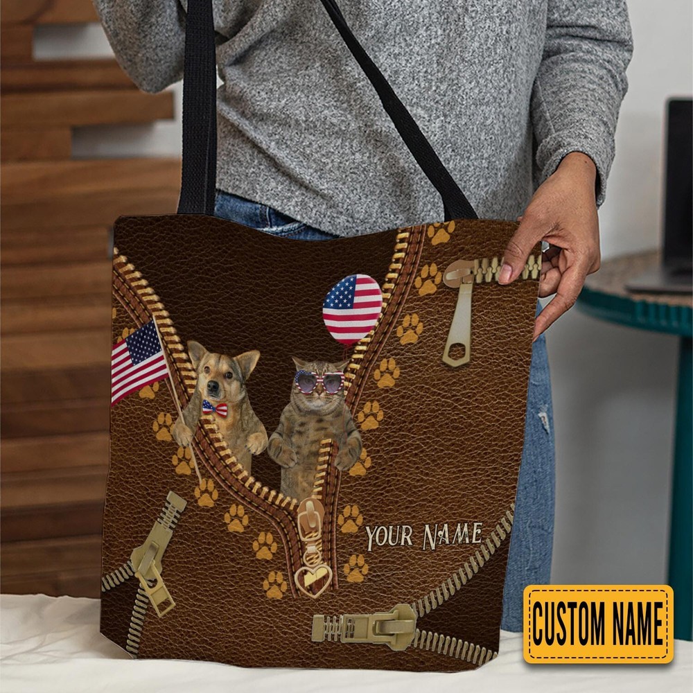 Patriotic Personalized Pet Lover Tote Bag for Women-image