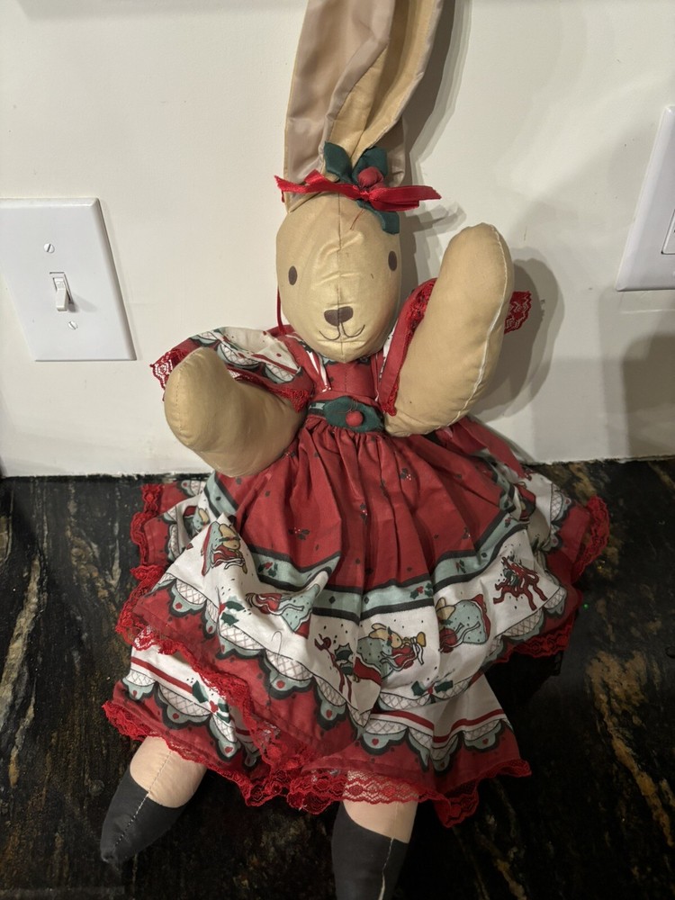 Dressed Christmas Ballerina Bunny ~ 24”L Moveable Arms & Legs EUC