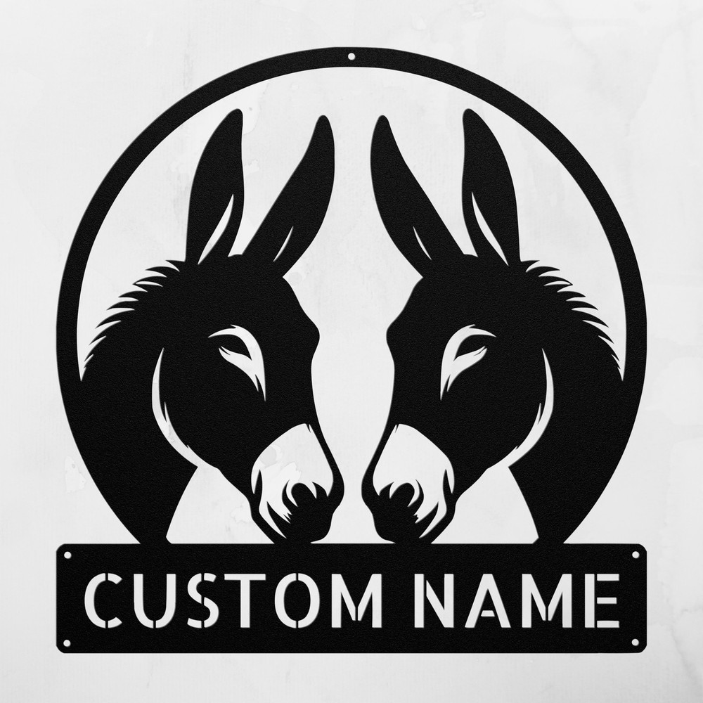 Personalized Two Donkey Metal Wall Art Sign Custom Home Decor Donkey Lover Gifts
