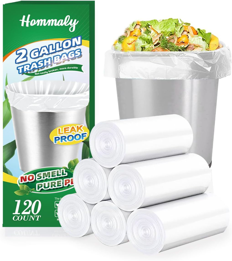 Hommaly 2 Gallon 1.8-2 Gal120 pcs Small Clear Trash Bags, Strong 1.8 Gallon Can