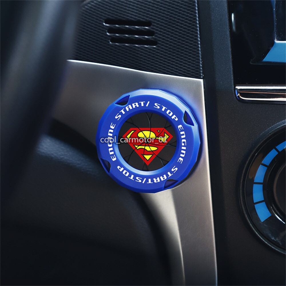 ABS Blue Black Superman Car Engine Ignition Start Stop Push Button Switch Cap