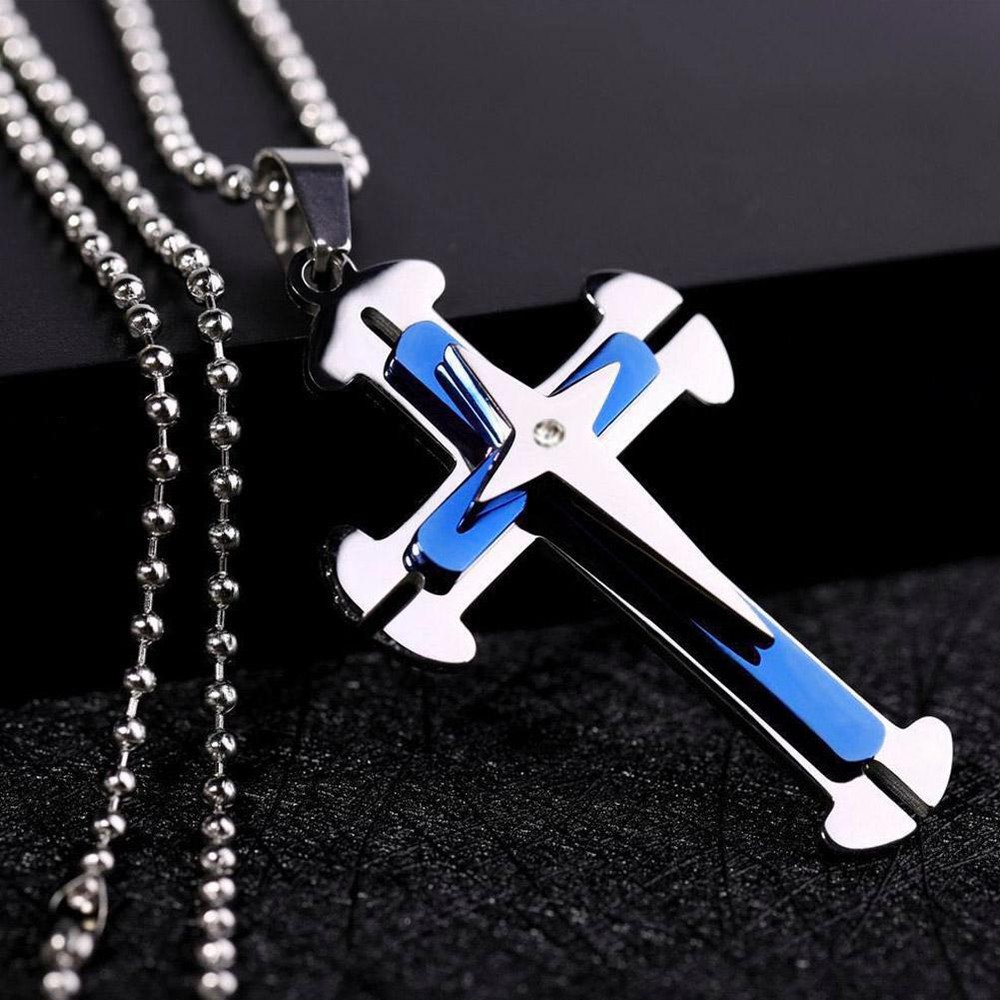 Cross Necklace Stainless Steel Men's Pendant Necklace Ball Polished Chain X2M яφ