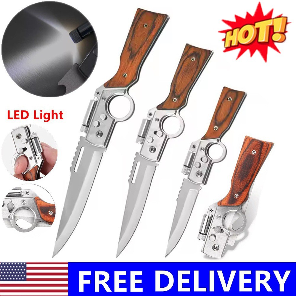 Tactical AK47 Folding Survival Knife with Built-in LED Light