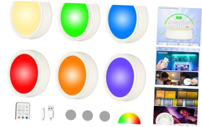 1600mAh USB Rechargeable Puck Lights Battery Operated with Remote Control, LED