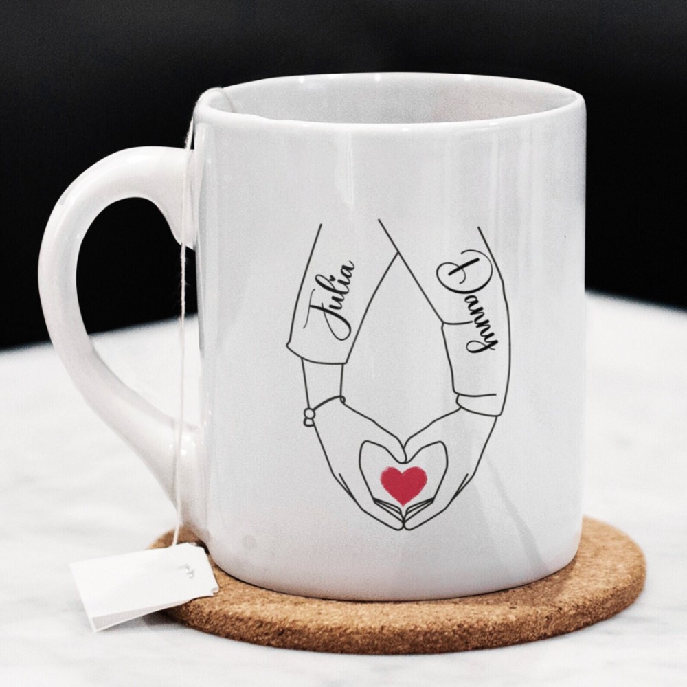 Valentine's Day Custom Coffee Mug with Holding Hands Design for Couples  