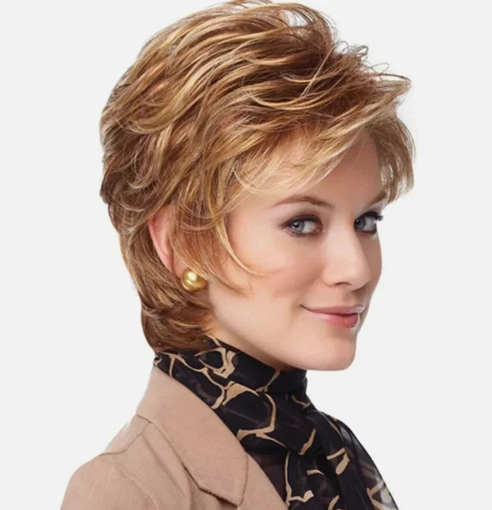 8 Inch Brown Blond Short Layered Hairstyles Women's Natural Real Wig