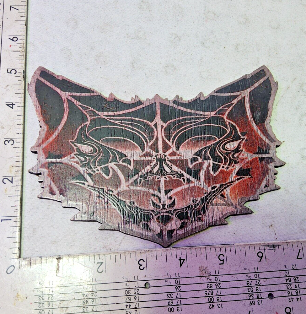 Laser engraved cut wooden spooky cat head digital art print mystical cryptid