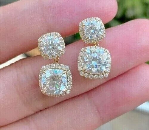 2Ct Cushion Cut Simulated Diamond Dangle Earrings in 14K Gold Plated