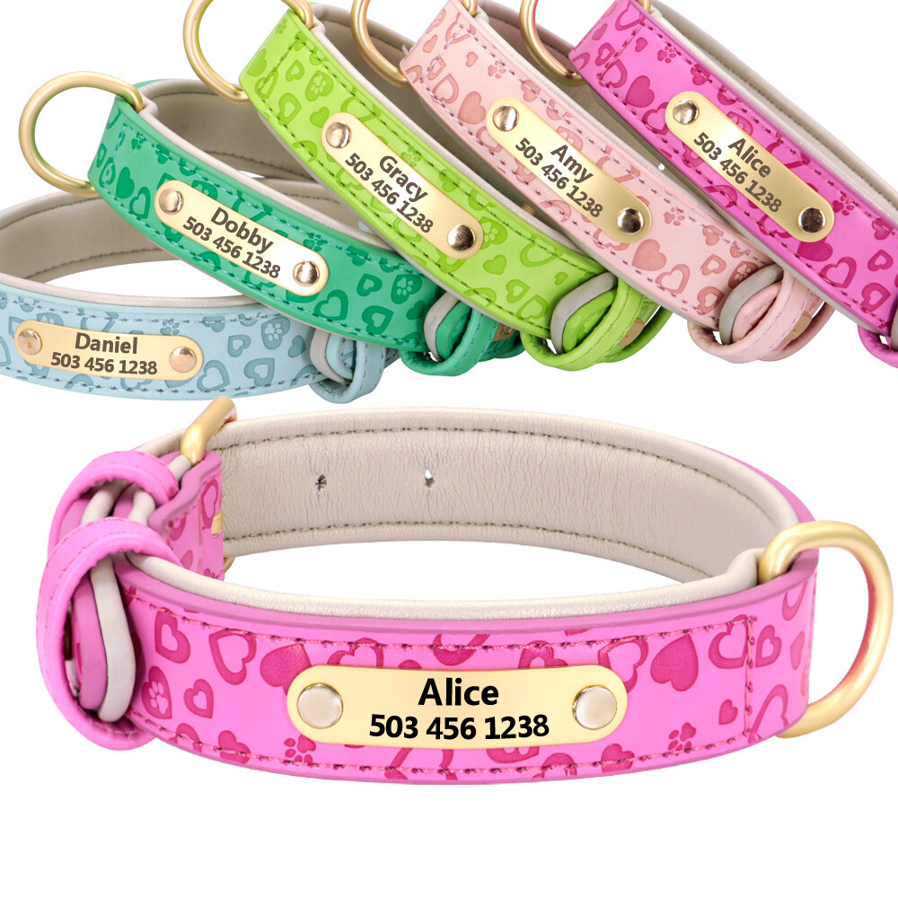 Custom Engraved Soft Leather Dog Collar with ID Name & Number  -image