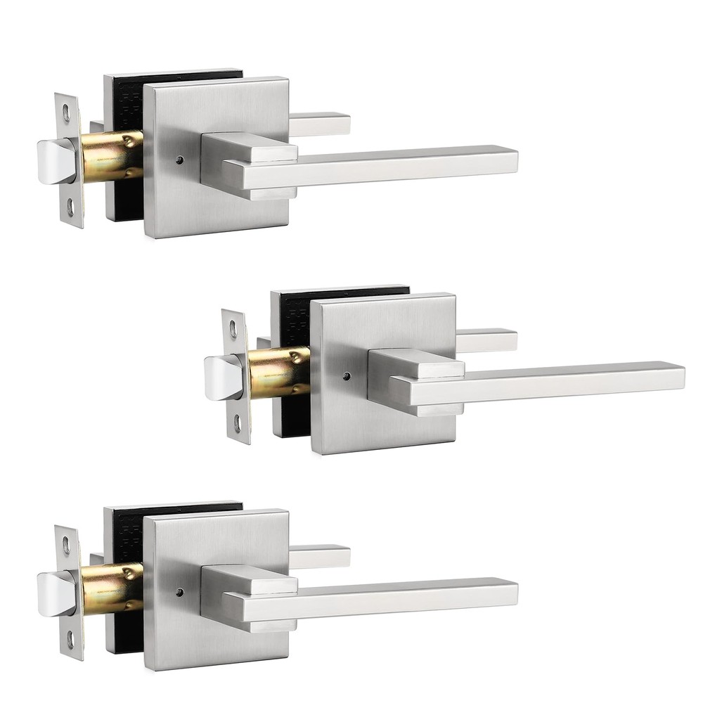 3 Pack Privacy Door Lever Square Keyless Door Handle for Left/Right Handed Do...