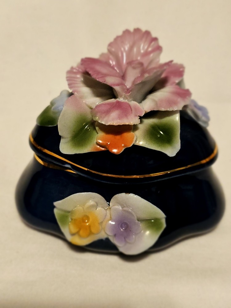 Romanian Hand-Painted Porcelain Trinket Jewelry Box