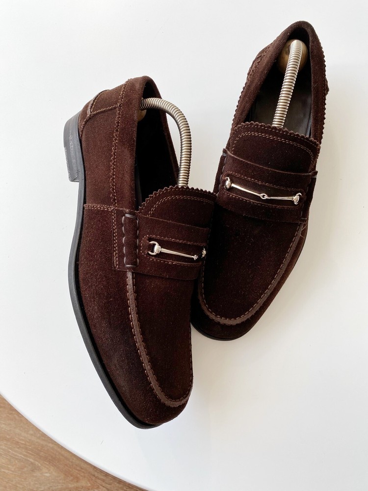 Gucci Horsebit Loafers Slip Ons Suede Brown, Size 6.5